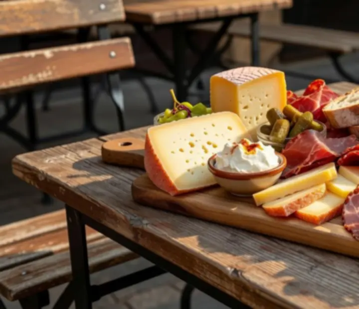 Artisan sajt- és charcuterie tál friss gyümölcsökkel